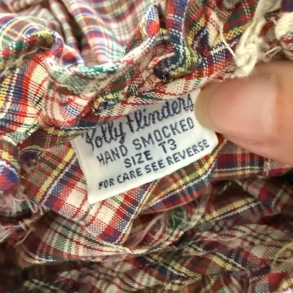 Vintage Polly Flinders Plaid Smocked Long Sleeve Dress 3T
